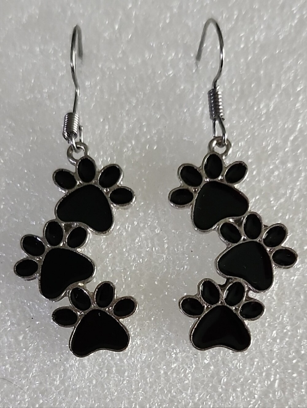 Hand Crafted Black Paw Print Dangle Earrings